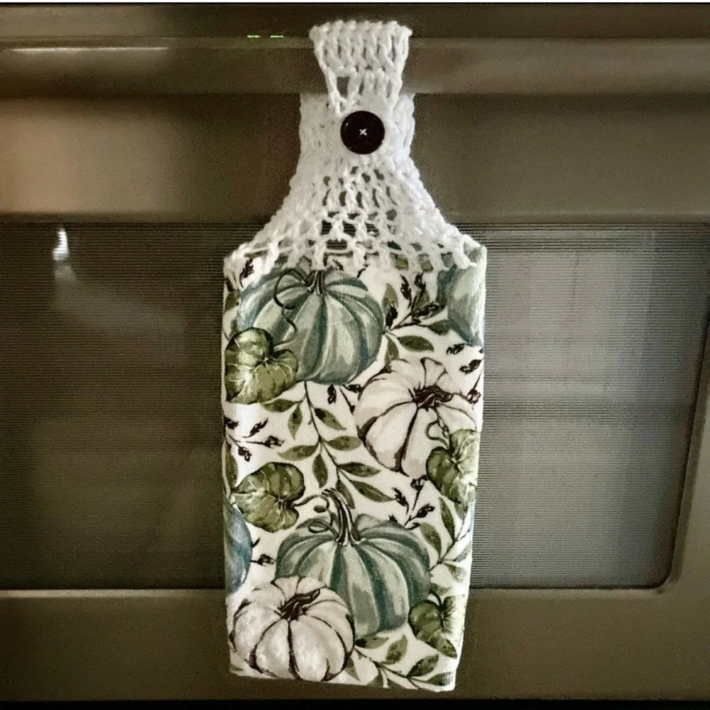 Hand Crafted Colorful Fall Pumpkins Crochet Top Hanging Kitchen Hand Towel